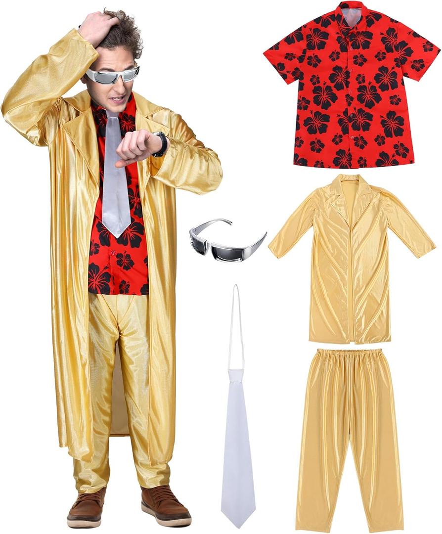 Cotwinter 5 Pcs Halloween Future Costume Adult Emmett Brown Costume Scientist Set for Halloween Cosplay Party(XL)