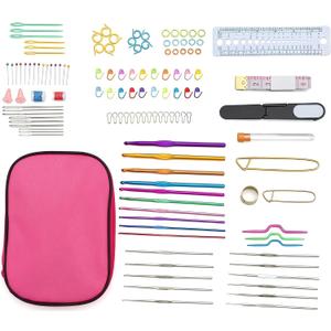 YMCLUB 127 Pcs Crochet Hooks Set, Aluminum Knitting Needles Kit with Portable Pink Case, Complete Yarn Weaving Sewing Tools for Beginners and Experienced Crocheters
