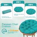 Papasan Chair Cushion Outdoor, Round Papasan Cushion Indoor with Ties, Waterproof Circle Seat Pad for Porch Patio Garden, 45 in Blue, Cushion Only