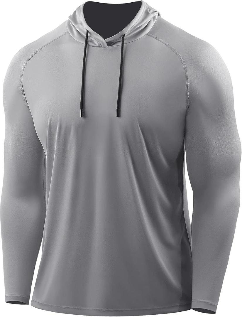 CADMUS Men's Workout Long Sleeve Fishing Shirts UPF 50+ Sun Protection Dry Fit Hoodies (Medium, 096# Grey, 1 Piece)