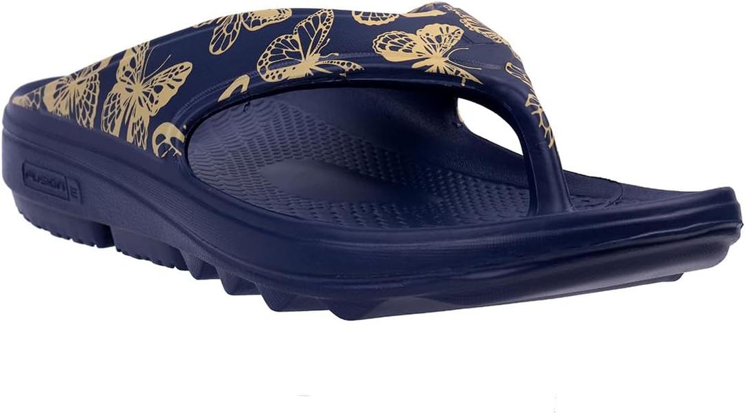 Spenco Women's Comfort Slide Sandal (8 Wide, Navy/Yellow)