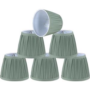Aspen Creative 51521-6, Hardback Empire Transitional Clip-On Chandelier Lamp Shade, Mushroom Pleated Olive Faux Silk Fabric, 4" Top x 6" Bottom x 5" Slant Height, Set of 6