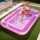 SLOOSH Inflatable Tanning Pool Lounger Float, 85" x 57" Extra Large Pool Floats Adult with Pillow, 4 in 1 Suntan Tub Raft Floatie,Sunbathing Bed Lounge for Water Blow Up Ball Pit, XL-Pink White