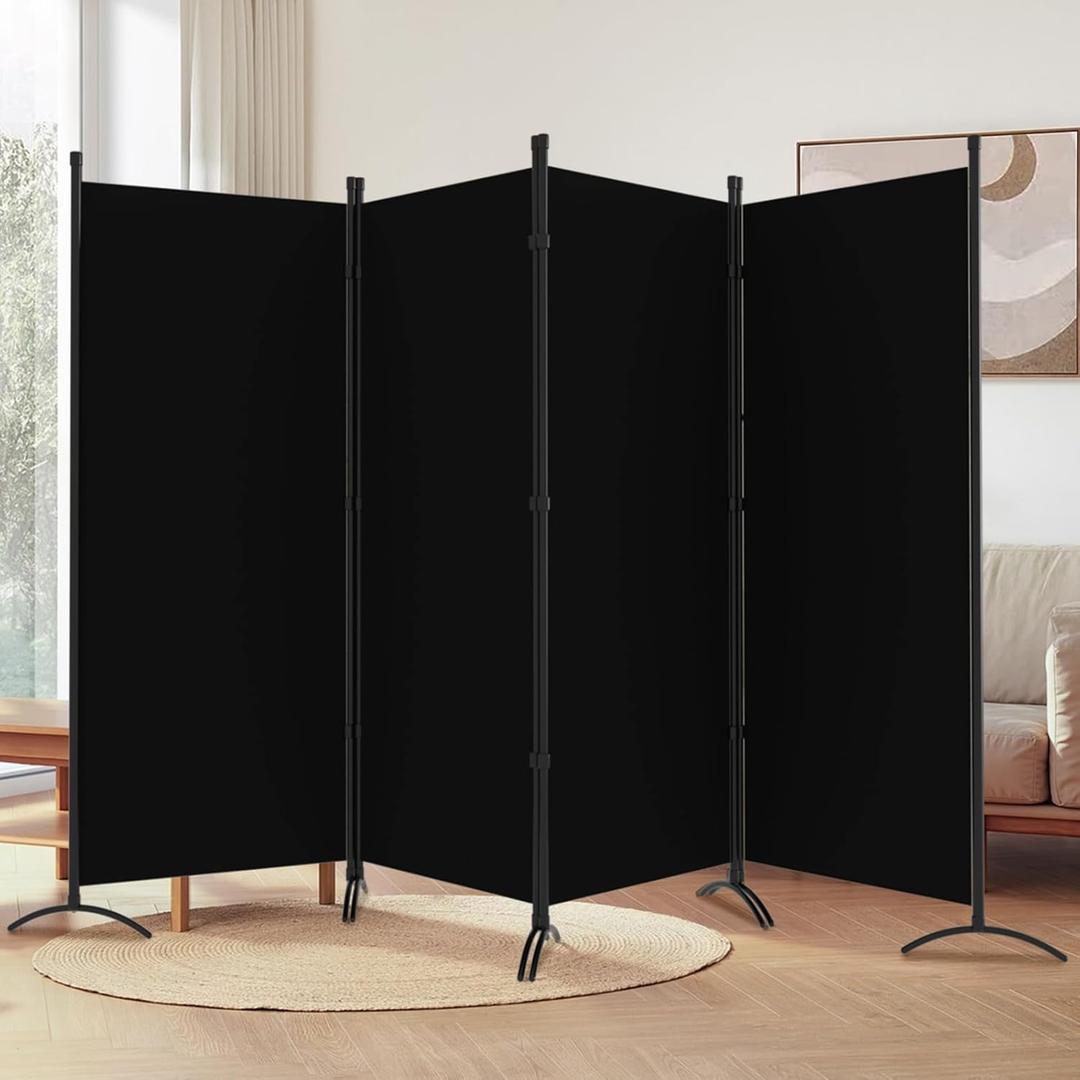 Room Divider, 6FT Tall Folding Partition Room Dividers 4 Panel, Portable and Freestanding Room Divider Screen Wall Divider for Home and Office, Black