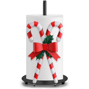 Honeydak Candy Cane Christmas Paper Towel Holder Metal Christmas Kitchen Decor Bathroom Accessories Rustic Candy Cane Dispenser Kitchen Paper Holder Stand for Countertop Toilet Home