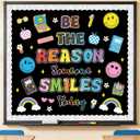 3 x Composition Notebook Classroom Decor, Be The Reason Someone Smiles Today Bulletin Board with Happy Face Apple Rainbow Composition Book Cutouts for Posters Back to School Wall Door Chalkboard Supplies