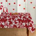 Horaldaily Valentine Tablecloth 60104 Inch Rectangular, Red Love Hearts White Wood Washable Table Cover for Party Picnic Dinner Decor