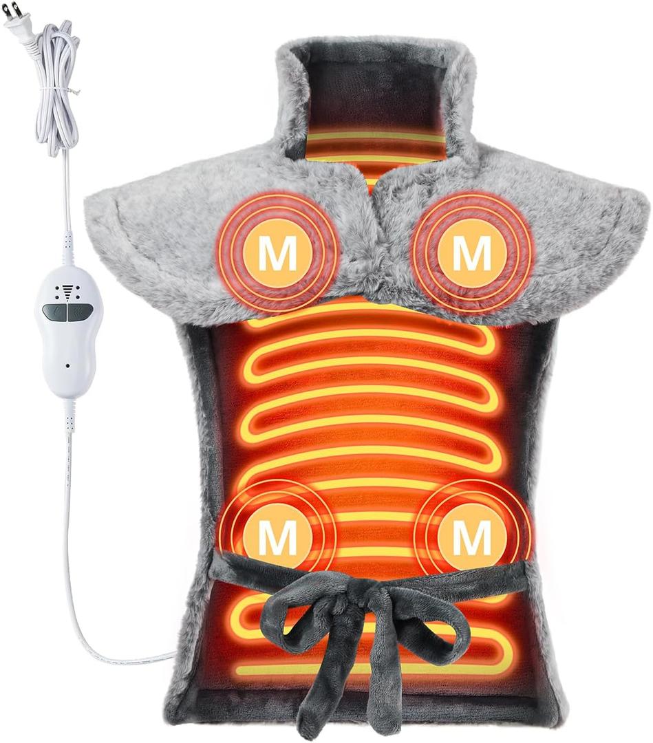 GarveeHome Massaging Heating Pad for Neck and Shoulders and Back, Vibrating Heating Pad for Back, 24" x 35" Large Heating Pad with 8 Massage Combinations, 2 Heat Levels, Mother's Day & Birthday Gifts