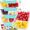 BAYZZ 5 Pack 35 Oz Glass Meal Prep Containers 2 Compartments, Glass Storage Containers with Lids, Airtight Lunch Bento Boxes, BPA-Free, Microwave and Freezer Safe,Green