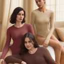 Avidlove Women's Crew Neck Long Sleeve Bodysuits Basic Slim Tops Double Lined Thong Bodysuit (Brown, L)