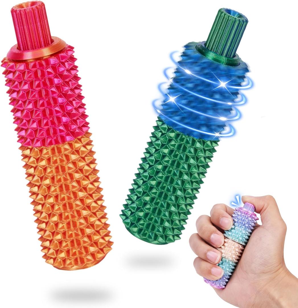 2Pcs Pain Stim Fidget Toys for Adults, 3 IN 1 Little Spiky Fidget Ouchies Toys - Rotating/Spiky/Click-Press, Pain Spiky Grippie Stim Keychain For Anxiety Adhd Autism Office Travel Classroom