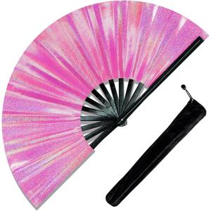 Fans for Line Dancing, 1 Pcs Boots On The Ground Hand Fan, Large Clacking Pop Fans That Make Sound, Women Men Foldable Clapping Handheld Fan for Line Dancing (Laser Pink Dot)