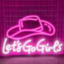 Let's Go Girls Neon Sign, Pink Cowgirl Hat Led Light Up Sign Dimmable USB Powered Country Retro Western Art Wall Letter Sign for Cowboy Bar Bedroom Man Cave Wedding Christmas Birthday Party Decor