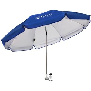AMMSUN Chair Umbrella with Universal Clamp Adjustable 47 inches and 360 Swivel & UPF 50+ Protection Portable Sun Umbrella, Secure Clip on Camping/Beach Chairs, Stroller, Wheelchair, Golf cart, Lounger, Blue, Large-sized