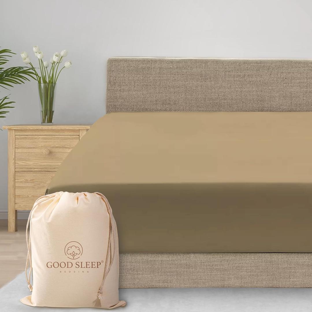 Good Sleep Bedding King Size Fitted Sheet - 800 Thread Count, Deep Pocket 16", "Soft & Breathable, 100% Egyptian Cotton, Hotel Style - Taupe