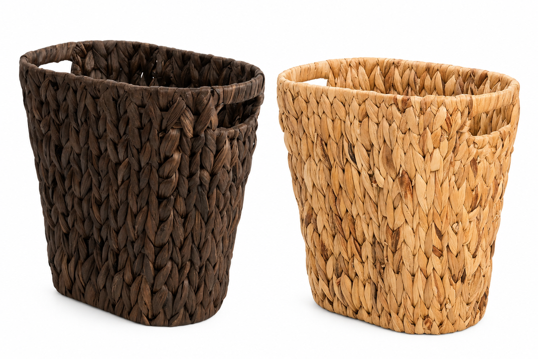 StorageWorks 4.5 Gallon Slim Bathroom Trash Can with Built-in Handles, Decorative Wicker Waste Basket for Bathroom and Bedroom, Office Garbage Cans for Bedroom, Narrow Trash Bin for Decor, Brown and Beige 2 Pack