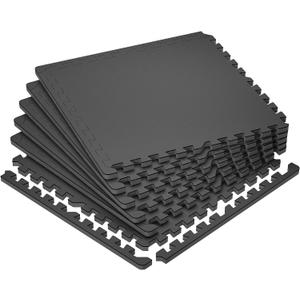 SUPERJARE 0.79'' Extra-Thick Exercise Equipment Mats, 6 Pcs 24 Sq Ft Rubber Top Floor Tiles with High Density EVA Foam, Interlocking Gym Flooring for Home Gym, Protective Workout Mat, Black