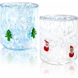 2 Pcs Icon Glass Cups - 14 oz Santa Claus & Christmas Tree Juice Glasses, Hand-blown Glasses for Holiday Gifts Family Parties and Stylish Everyday & Party Glass