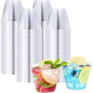 BYSNOW 100 Pack 9 oz Clear Plastic Cups, Plastic Wine Cups for Cocktail Party, Polystyrene Hard Cup with Higher Heat Resistance(9oz 100count)