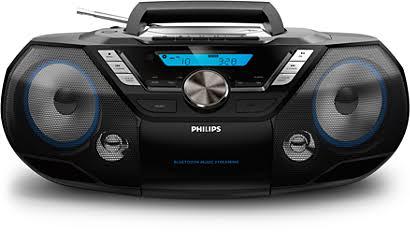 Philips Portable CD Player Boombox Bluetooth with Cassette Player All in one Powerful Stereo Boom Box CD Player for Home Mega Bass Reflex Speakers, Radio/USB/MP3/AUX Input with Backlight LCD Display