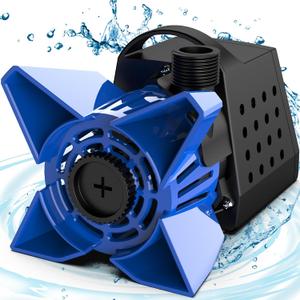 3200GPH Pond Pump, 200W Submersible Water Pump with 33FT Power Cord & Barrier Bag, 2 Hose Adapters, 20FT. Lift Height for Garden Ponds, Fountains, Waterfalls, Water Circulation (Bule)