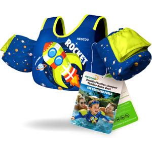 AEOCOO Toddler Swim Vest for 20-30-50-70 Pounds Kids, Puddle Pool Jumper for 1-2-3-5-7-9 Boys & Girls & Nios, Toddler Swim Aid Water Wings with Arm Floaties, Fun Patterns Float for Swimming Pool