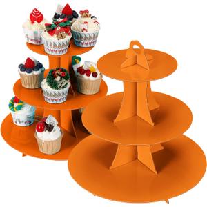 YLDW Cupcake Stand, 3-Tier Cupcake Stand Display, Cardboard Cup Cake Tower Stand, Disposable Dessert Stand for Birthday Tea Party Baby Shower Treat Decorations, Orange