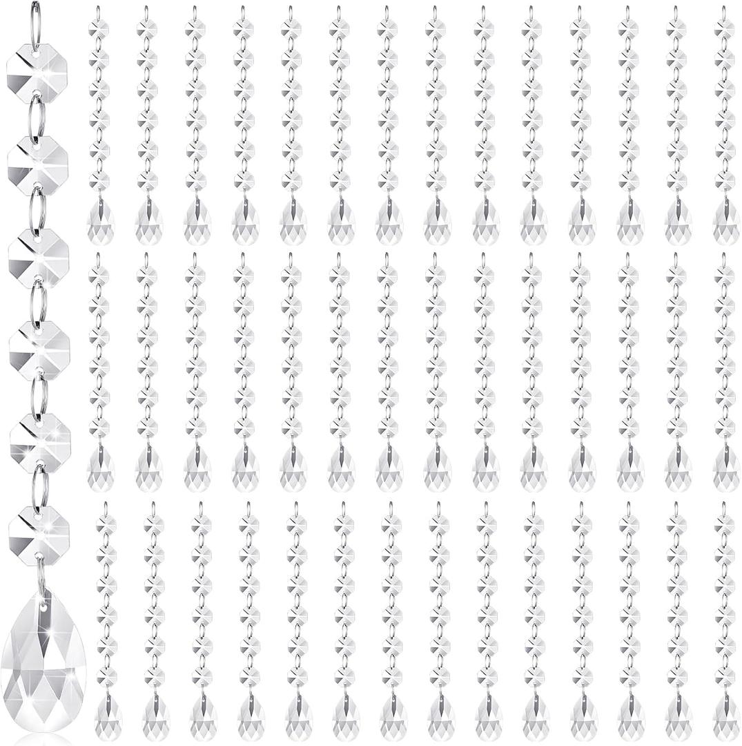 Nuenen 100 Pcs Acrylic Hanging Crystals for Centerpieces Chandelier Clear Crystal Garland Strands Ornament Acrylic Clear Beads Prisms Pendant for Christmas Tree Window Home Decoration(Teardrop)