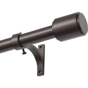 Kemmie 1" Window Treatment Curtain Rod with Cylindrical Cap Finials, Single Drapery Rod Adjustable Length 72-144", Bronze