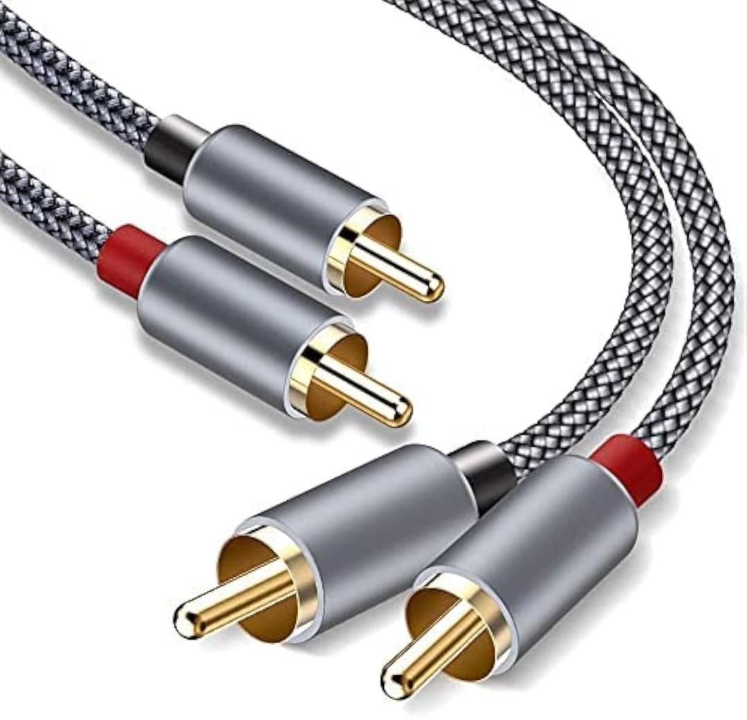 Goalfish RCA Cable, 20 Feet/6m Audio 2 Male to 2 Male Subwoofer Nylon-Braided Auxiliary Stereo Cord for Home Theater, HDTV, Amplifiers, Hi-Fi Systems, Speakers (Grey)