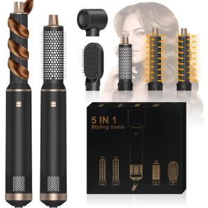 Blow Dryer Brush 5 in 1, Multi Ionic Hair Dryer Brush Set, Air Auto Wrap Hair Styler with 3 Temperature, Powerful Hair Styling Tools Set for Fast Drying, Curling, Straightening & Smoothing (Black)