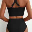 Herseas Women's 2 Piece Bikini Sets Twist Front Top Lily Print Swimsuits High Waisted Bathing Suit Beach Summer Swimwear (Black, M)
