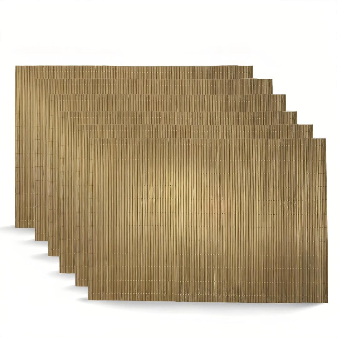 6-Pack Bamboo Placemats,Woven Heat-Resistant Rectangular Table Mats, Natural Dining Place Mats, Rustic Japanese Style Wood Mats for Indoor Dining, Kitchen and Party Use, Coffee