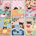Fountor 6 Pack Paint by Numbers Kit for Adults Beginner, Cat Adult Paint by Number Kits on Canvas Without Frame, Funny DIY Acrylic Black Cat Oil Painting by Numbers for Home Decor Gift 10” W x 14”L