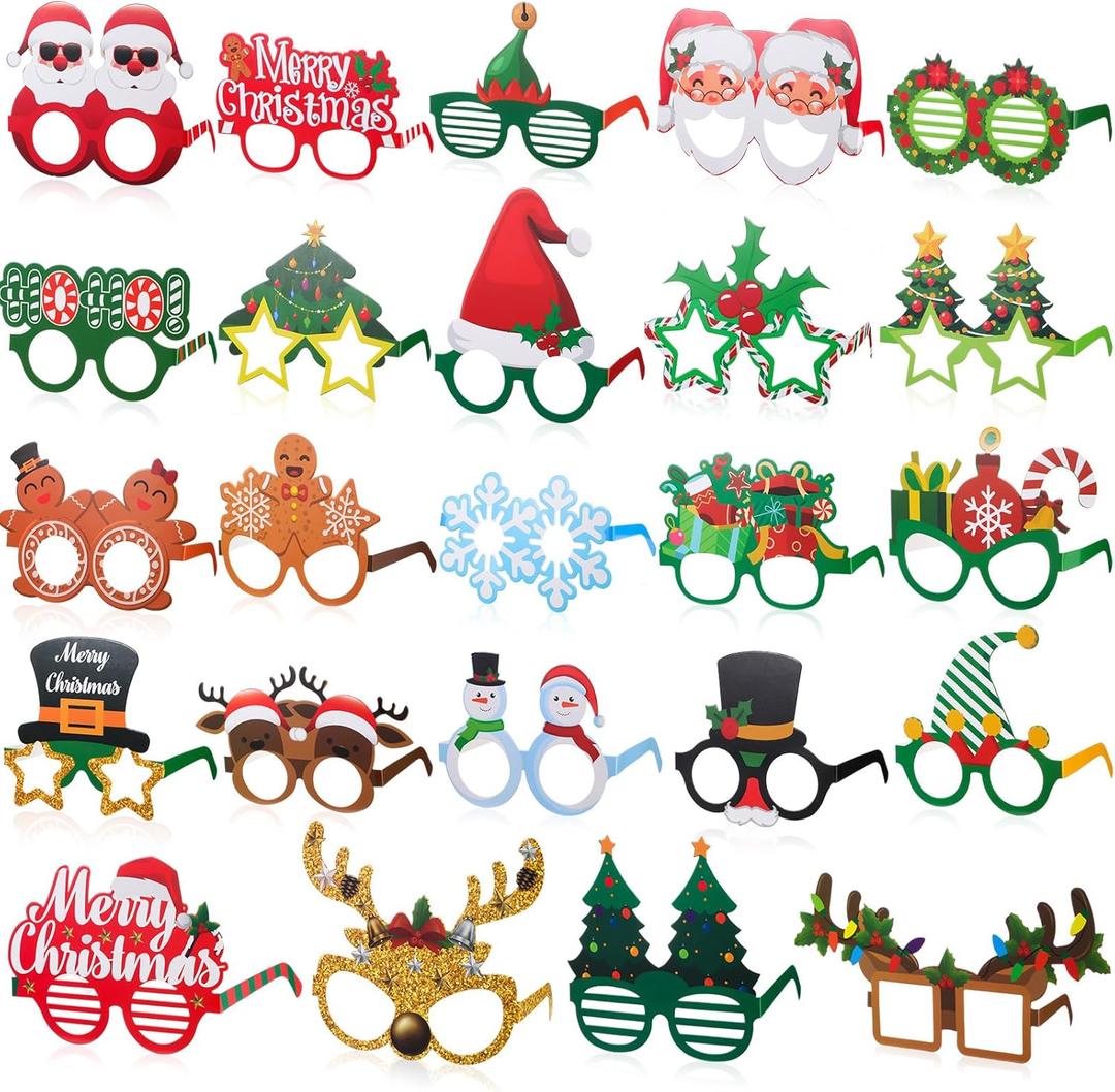 Syhood 48 Pcs Paper Christmas Glasses Bulk Holiday Glasses Frames Fun Christmas Accessories Xmas Party Decorations Costume Eyeglasses for Kids Adults Gifts Photo Props Favors