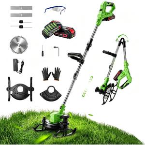 Cordless Weed Wacker, 21V Lightweight Electric Trimmer with 2 x 21V Batteries & Charger 3-in-1 Grass Trimmer/Brush Cutter/Lawn Edger for Lawn Care