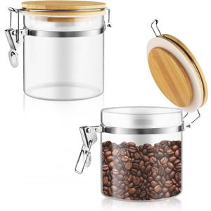 2 Pcs 700ml/23oz Clear Glass Jars Airtight Storage Jars Locking Glass Container Jar with Clamp Bamboo Lids for Home Kitchen Food Coffee Tea Pantry Storage