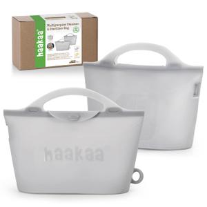 Haakaa Silicone Microwave Steamer & Steriliser Bag, 70oz/2000ml Large Capacity Reusable Steaming Bags for Baby Bottles, Breast Pump, Accessories, Pacifiers,Teethers, Great for Home&On The Go,Grey/2PCS