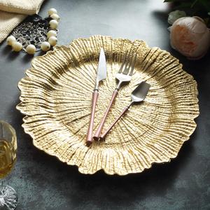 Tableclothsfactory 6 Pack 13" Round Gold Acrylic Reef Charger Plates Ruffled Rim Dinner Charger Plates for Weddings Events