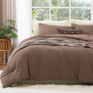 WRENSONGE Oversized Queen Comforter Set - 3 Pieces Prewashed Brown Comforter Soft Lightweight for All Seasons,Down Alternative Comforters Oversized Queen Size with 2 Pillow Shams