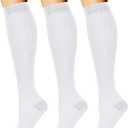 CHARMKING Compression Socks for Women & Men Circulation (3 Pairs) 15-20 mmHg is Best Support for Athletic Running Cycling (Small-Medium, 05 White/White/White)