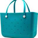X-Large Waterproof Sandproof Rubber Beach Tote Bag with Zipper Pocket and Phone Kickstand Cup