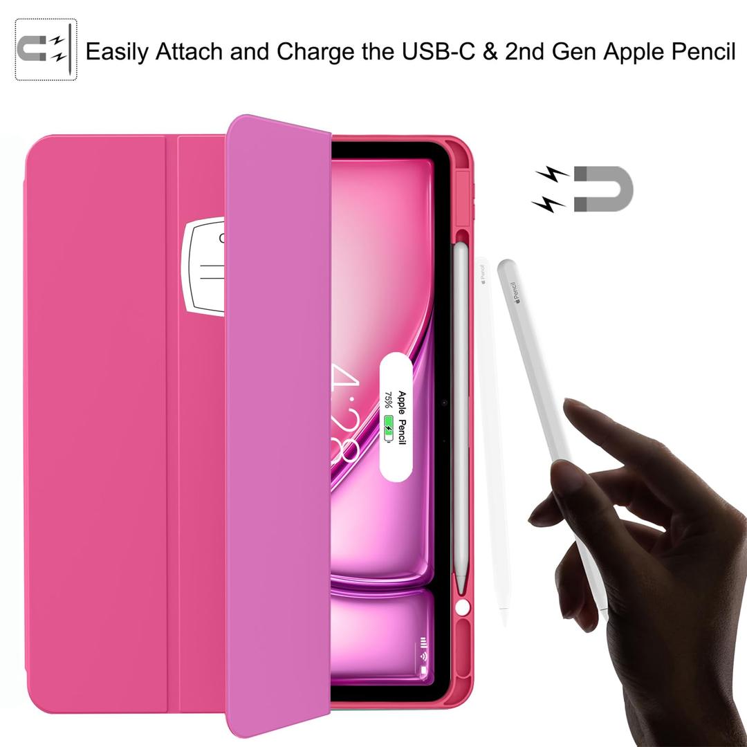 Mastten for iPad Air 13 inch Case (M3 2025 / M2 2024) / iPad Pro 12.9 inch Case (6th/5th/4th/3rd Generation 2022/2021/2020/2018), Built-in Pencil Holder & Auto Wake/Sleep, Clear Back Shell, Pink