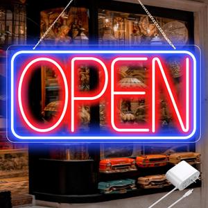 22" X 11" Led Neon Open Signs for Business Ultra Bright Plug In Electric Light Up Large Open Signs with ON/OFF Switch and 12V/2A AC Adapter for Storefront Window Bar Salon Coffee Stores (Horizontal)