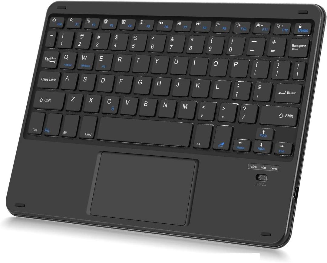 Wireless Bluetooth Keyboard, Rechargeable Bluetooth Keyboard with Trackpad, Compatible with iPad, Smartphone, Computer, Windows, iOS, Android, Black
