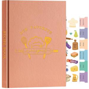 Lanpn B5 Blank Recipe Book Cookbook for 70 Recipes, Leather Cover Waterproof Empty Cooking Journal to Write in Your Own Recipes, Recipe Notebook with Stickers to Organize Your Family Recipes, Rose (Large (7 x 10 inch))