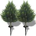 R's Ceder Artificial Topiary Cedar Tree 32 inch Faux Little Bush Cedar Tree UV Resistant Shrub Potted Artificial Plant for Outdoor Indoor Front Porch Garden (2 Pack)