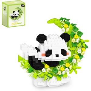QISHOUTING Mini Panda Building Blocks with Flowers,Flowers Mini Building Set,Animal Micro Building Kits,Home Office Dcor Gift for Adults and Teens