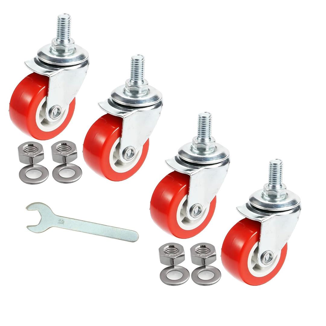 2 inch M8 Stem Casters M8x15 Bolt Threaded Wheel,PVC Rubber Swivel Single Caster Screws in Wheels Small-Red