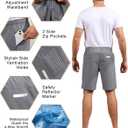 Mens Shorts Waterproof Quick Dry Slim Fit Athletic Running Gym Training Zipper Pockets for Basketball Tennis (Gray, XXL)